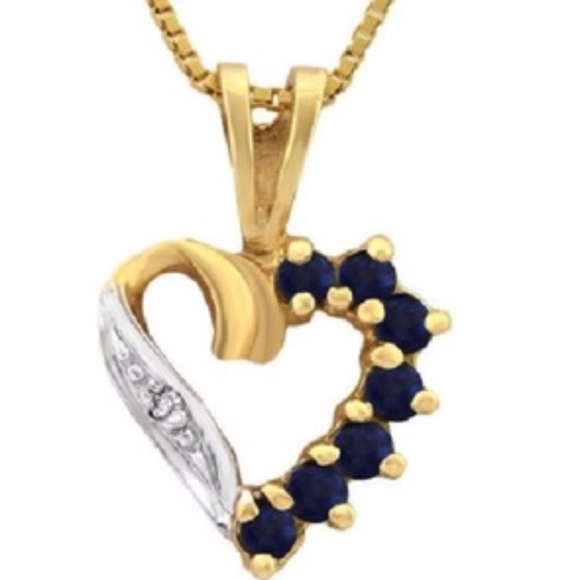 Pendant 10kt Gold Heart 7 Blue Sapphires & Diamond